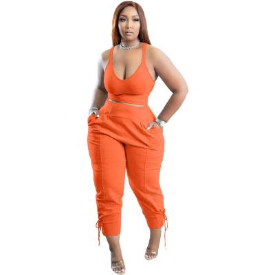 China Breathable Women Clothing Sets Deep V-Neck 5Xl Plus Size 2 Piece Crop Top Set Bandage Casual Women 2 Piece Jogger Pants Sets for sale