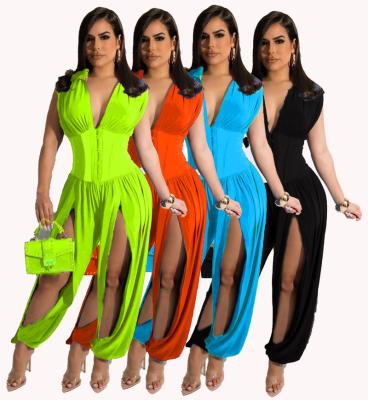 China 2022 Hot Selling V-Neck Women's Anti-pilling Hollow Out Solid Tunic Jumpsuit Jumpsuit One-piece Romper Women's Anti-pilling for sale