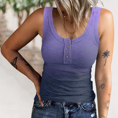 China 2022 summer hot sale women's comfortable anti-pilling thread button adjustment tank top t-shirt new casual sleeveless sports slim fashion women for sale