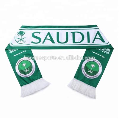 China Customized Printed Logo Football Club Soccer Scarf Saudi Arabia Soccer Scarf for sale