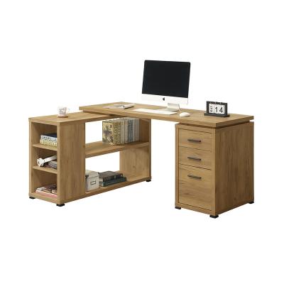 China Packed in cartons with knockdown structure good price gold oak corner desk home office furniture L-desk with 3 drawers for sale