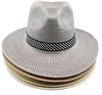 China New Summer Casual Sun Protection Breathable Knitted Outdoor Sunscreen Wearing Straw Beach Hats Wide Brim Cowboy Hats for sale