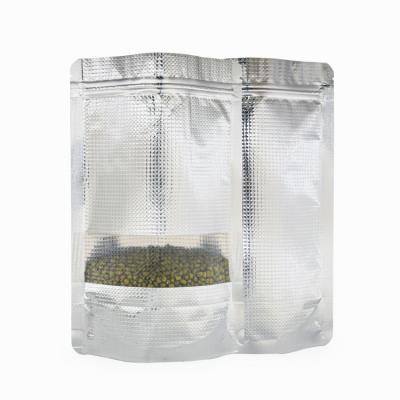 China 2021 silver food stand up custom resealable mylar bags 3.5 ziplock bags wholesale window food packaging bags for sale