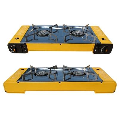 China Manual CE Approve Cold Plate Two Burner Butane Gas Stove Outdoor High Pressure 2 Burner With Cooker Gas for sale