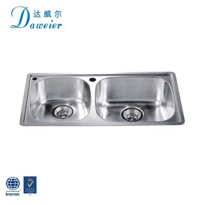 China Without Faucet New Style SUS304 Stainless Steel Rectangular Double Sinks Bowls Kitchen Sinks for sale