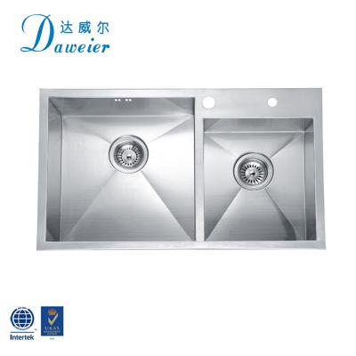 China Without Faucet China Supply 304 Stainless Steel Handmade 1.2MM Double Bowls Kitchen Sink Te koop