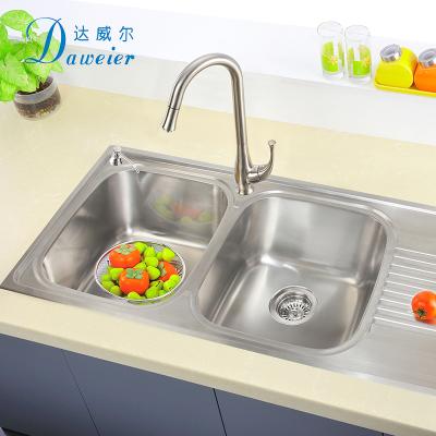 China Without Faucet Factory Direct Easy Clean 304 Stainless Steel Double Bowl Deep Kitchen Sink en venta