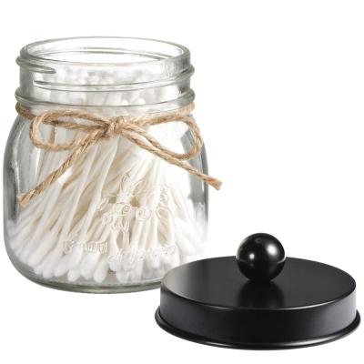 China Non Spill Black Plating Stainless Steel Premium Quality Mason Jar Qtip Holder Glass Dispenser For Qtips / Cotton Swabs for sale