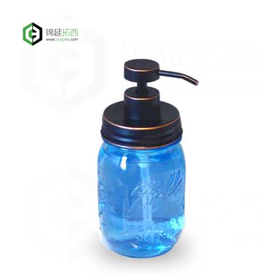 China Modern Oil Rubbed Mason Jar Bronze High Quality Glass Bottle With Metal Pump Lid Cap for sale