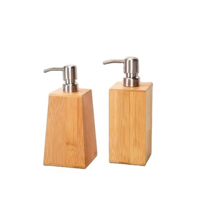 China Modern Bathroom Accessories Hand Bamboo Soap Dispenser With Stainless Steel Lotion Pump for sale