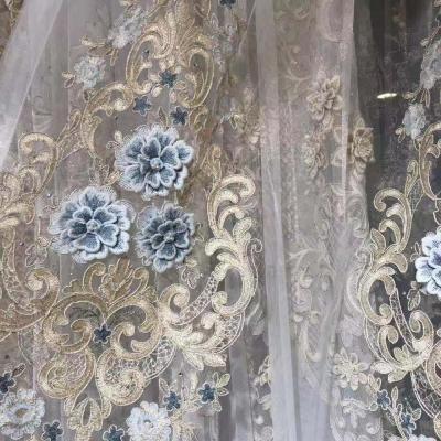 China New 3D Memory Flower Embroidered Turkish Curtains In Sheer Curtain Fabric Embroidery Designs for sale