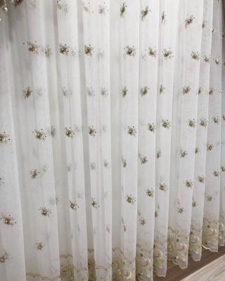 China New Designs Sheer Turkish Flower Embroidered Sheer Curtain Fabric Russian Embroidery Curtains for sale