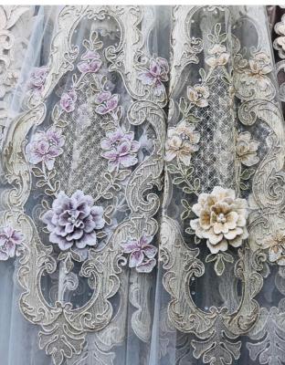 China Anti-static sheer organza embroidery beaded floral curtain embroidered sheer curtain fabric for sale