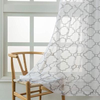 China Insulated Geometric Pattern Grommet Light Filtering Sheer Embroidered Curtains for sale