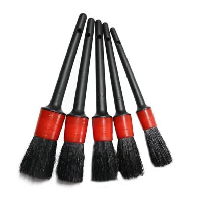 China Car Unclog/Grille/Auto Detailing Engine/Seat/Car Interior Cleaning 5 PCS Brush With Black Red Plastic Handle Pig Hair For Auto Stress Relief Cleaning for sale