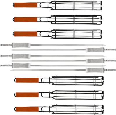 China Hot-selling Dustproof Stainless Steel 12 Kebab Kebab Set Grilling Baskets And Skewers for sale