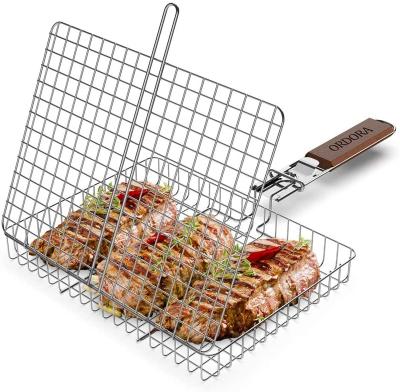 China Easily Cleaned Portable Shrimp Fish Vegetables Wire Mesh Stainless Steel Baking BBQ Grill Basket for sale