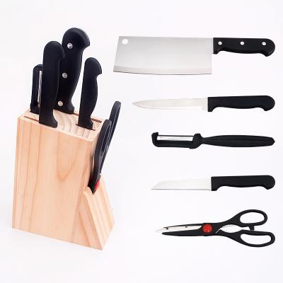 China Sustainable Wholesale Stainless Steel 6 Knife Set With Wooden Block For Kitchen for sale