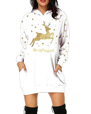 China Anti-wrinkle Christmas and Slogan Print Slant Pocket Long Sleeve Hoodie Mini Dress for sale