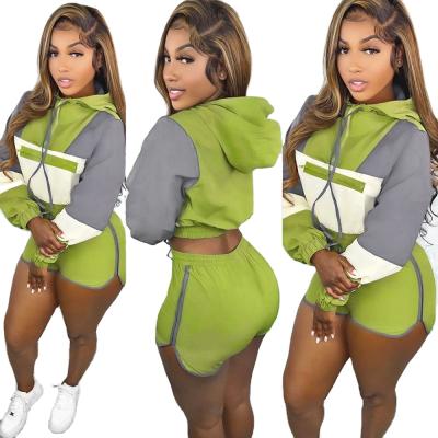 China New Design Sweat Suit Breathable Sellers Drops Plus Size Hoodie Women Patchwork Short Sweatpants And Set 2021 for sale