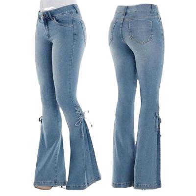 China Color Fade Proof Wholesale Wash Slimming Micro Flare Jeans Loose Women Pants for sale