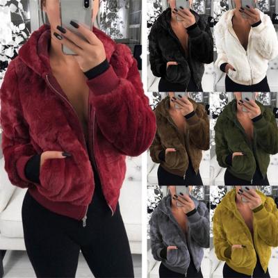 China Dropshipping Solid Color Rabbit Hair Fur Plush Winter Hooded Women's anti-pilling plus size s for sale