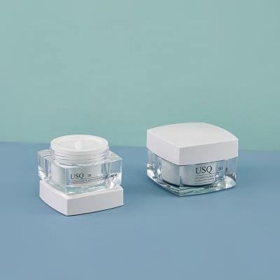 China White Cosmetic Empty Cosmetic Packaging Jar 15g 30g 50g Plastic White Square Shape Double Wall Acrylic Cream Jar for sale