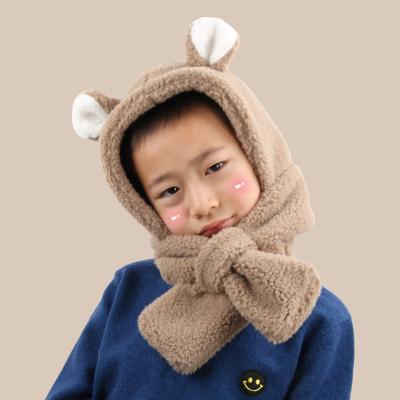 China Winter Medium Kids Faux Fur Bear Plush Scarf Mitten Hat Two In One United Warm Fur Bowknot Collar Christmas Gift for sale