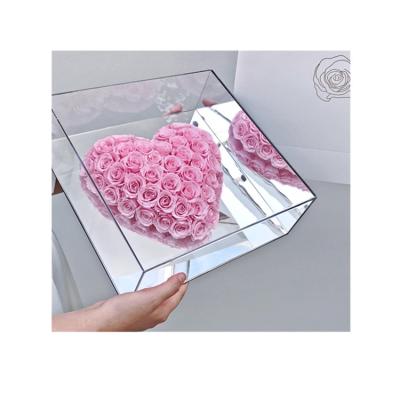 China 2022 Year Eternal Stabilized Shape Long Lasting True Touch Bridal Bouquets Real Heart Preserved Rose In Mirror Box for sale