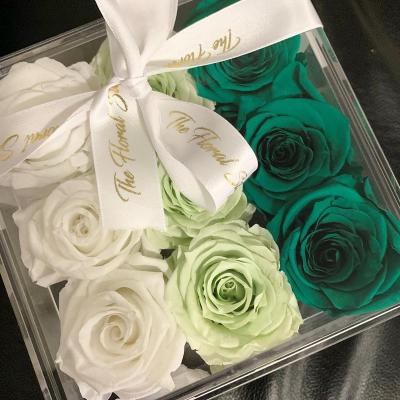 China Bridal Bouquets Plant Wholesale Real Flower Box Preserved 9 Rose In Eternal Acrylic Box for sale