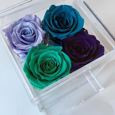 China Wholesale Bridal Rose Valentines Gifts Forever Bouquets Eternal Rose Preserved Flower Acrylic Infinity Rose Box for sale