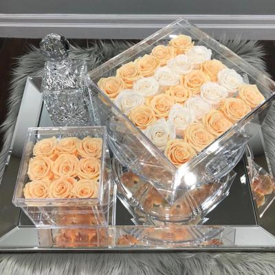 China Bridal Bouquets Plant Wholesale Real Flower Box Preserved 9 Rose In Eternal Preserved Acrylic Box for sale