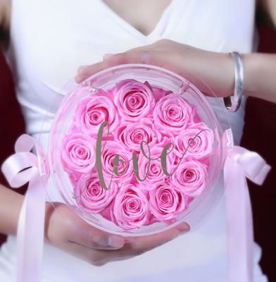 China Preserved Roses Rose Preserved Infinity Rose Forever Stabilized by Valentine New Product Ideas Rose in Round Acrylic Box for sale