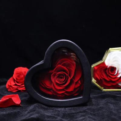 China Bridal Bouquets Fresh Ecuador Multicolor Preserved Roses With Heart Shape Leather Box For Mother's Day for sale