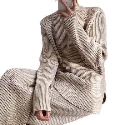 China QUICK DRY Solid Color Sweater Suits Women Sets Oversized Pants Roll Collar Knitted 2021 Main Two Piece Pants Set Women Clothing Women for sale