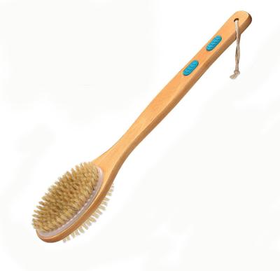 China EXFOLIATING Long Handle Double Sided Shower Brush With Soft And Stiff Bristle Wooden Bath Brush For Exfoliating Skin And Body for sale