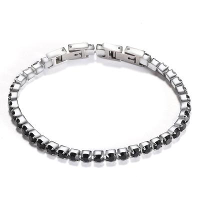 China Lead Hip Hop Jewelry Zircon CZ Crystal Stainless Steel Diamond And Nickel Tennis Bracelet for sale