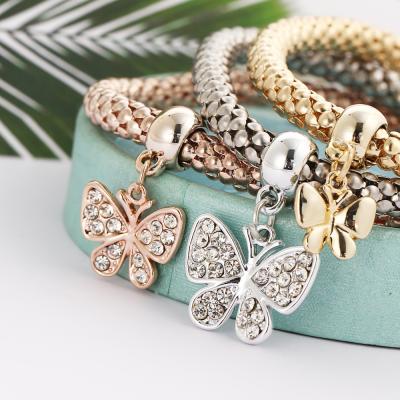 China Fashionable Hot Selling Crystal Pendant Bracelet Romantic Butterfly Micro Crystal Three-piece Set Jewelry for sale