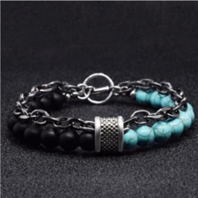 China Lead Free and Nickel Free Hot Selling Style Men's Yoga 8mm Natural Turquoise Chain Frosted Bracelet for sale