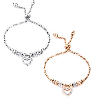 China CLASSIC Adjustable CZ Stone Love Heart Shape Instyle Rose Gold Plated Customize Stainless Steel Bracelets For Women for sale