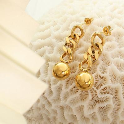 China Hypoallergenic Stainless Steel 18k Gold Plated Big Chunky Thick Cuban Fringe Tassel Fringe Ball Chain Bead Drop Stud Earrings For Girls for sale