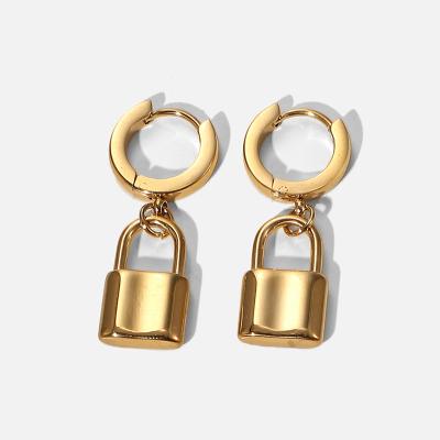 China INS Hypoallergenic Jewelry Nickel Plated Stainless Steel 14K Gold Free Lock Titanium Solid Dangle Earrings Punk Trendy Jewelry For Girls for sale