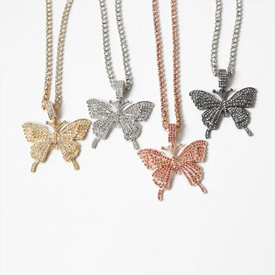 China Fashion Hip Hop Style Rhinestone Luxury Butterfly Pendant Necklace For Women for sale