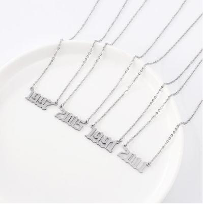 China No Nickel Stainless Steel Lead Free 18K Gold Plated Jewelry Lady Year Of Birth Number Pendant Necklace for sale