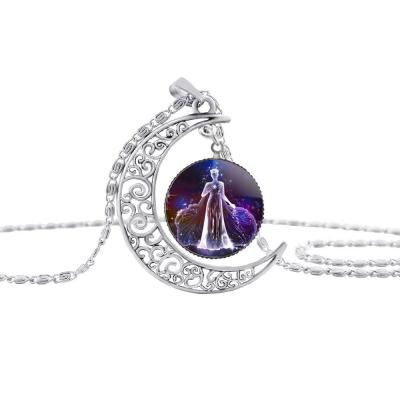 China Sagittarius Nickel Free Lead Glass Dome Necklace Crescent Women's Fashion Jewelry for sale