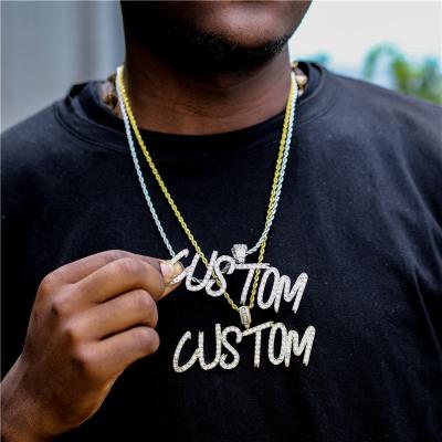 China Hiphop Personalized Bling Goldfilled Cursive Name Chain 18K Custom Design Brand Jewelry Letters Necklace for sale