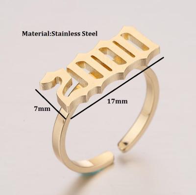 China Wholesale Vintage No Fade Birthday Present Arabic Numeral Ring Silvery Gold Gold Plated Stainless Steel Jewelry Making for sale