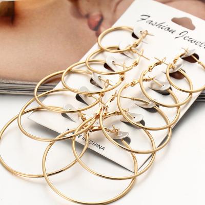 China Fashionable Rock Large Size Punk 12Pcs 14K Gold Filled Earrings Metal Round Shape Gold Huggie Hoop Earrings for sale