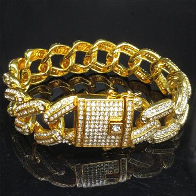 China 15 18Mm Hiphop Fork Chain Set Antique Diamond Bling Jewelry Iced Out Cuban Link Bracelet For Men Gold With Silver Chains for sale