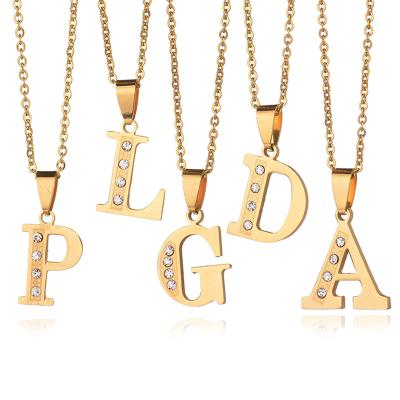 China CLASSIC Gold Filled Alphabet Letters M Stainless Steel Letter Diamond Pendants Silver Initial Necklace by Custom18K for sale